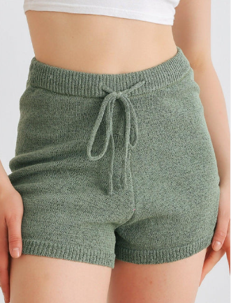 Dusty Green Knit High Waist Shorts