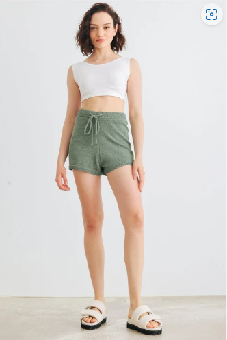 Dusty Green Knit High Waist Shorts